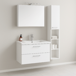 marsian bath – highgloss beyaz asimetrik banyo dolabı (100 cm)